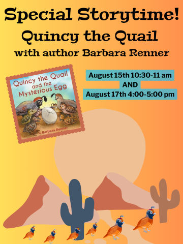 Poster of Quincy the Quail with author Barbra Renner